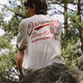Red coyote print hemp T-shirt on female back