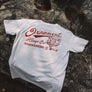 Red coyote print hemp T-shirt on rocks