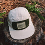 hemp 5 panel cap in natural color with coyote patch
