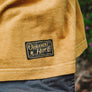 yellow hemp t-shirt woven ornament label detail
