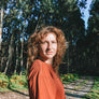 hand-dyed red hemp T-shirt on female