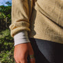 Yellow striped hemp long sleeve close up