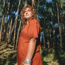 hand-dyed red hemp T-shirt on female