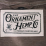 ash brown hemp T-shirt with screen-printed neck label close-up