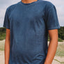 hand-dyed blue hemp T-shirt on male model