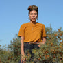 yellow hemp t-shirt on female front