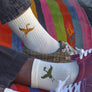 ornament hemp socks with crane embroidery on models