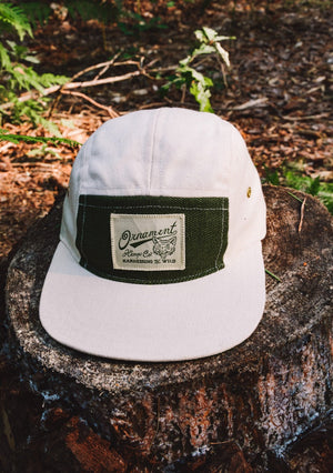 hemp 5 panel cap in natural color with coyote patch