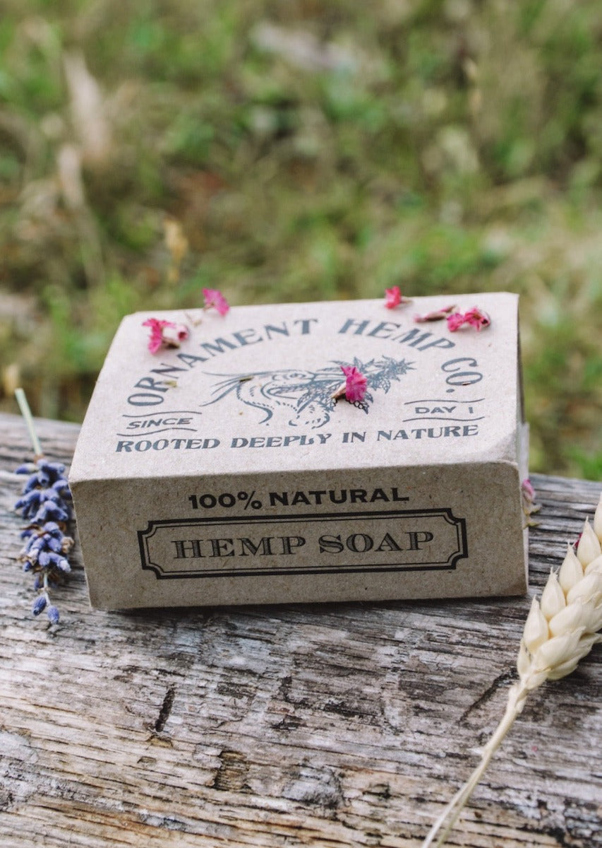 100% natural hemp soap bar in packaging