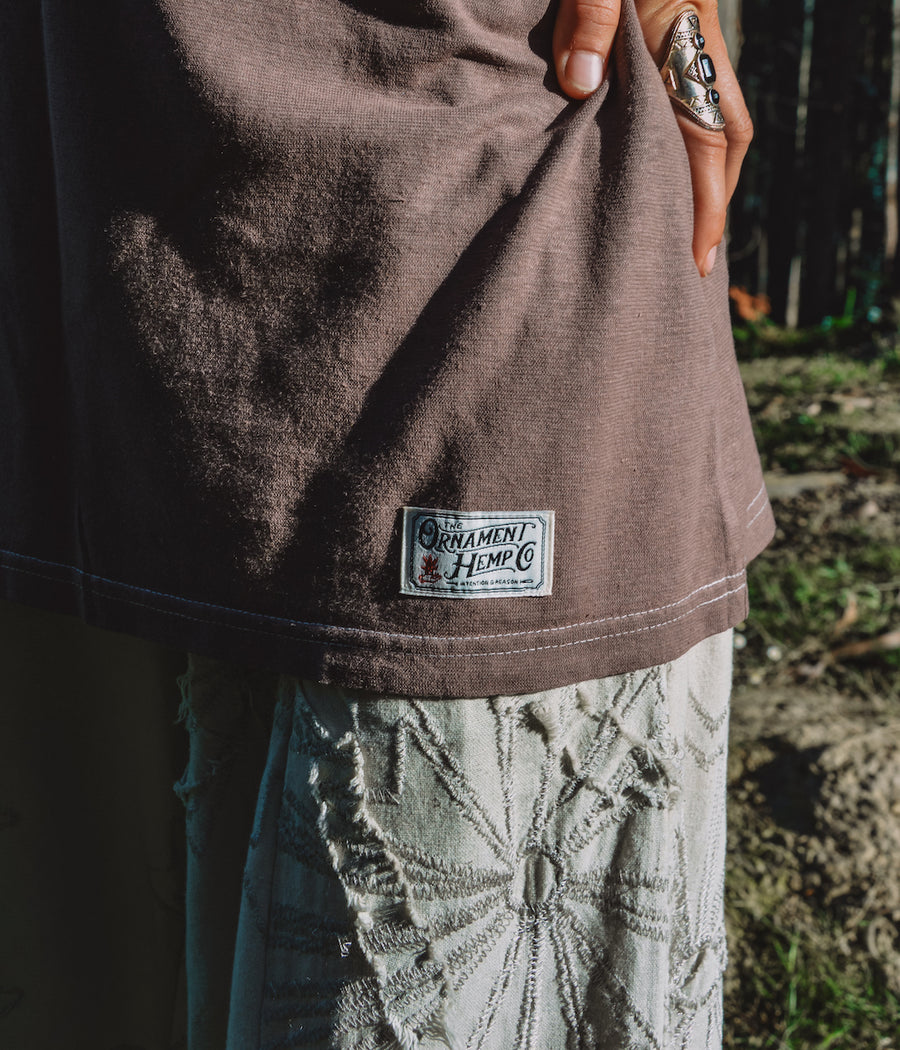 ash brown hemp T-shirt woven label detail