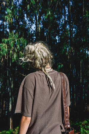 ash brown hemp T-shirt on female back