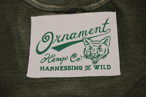 Moss green hemp T-shirt screen printed neck label