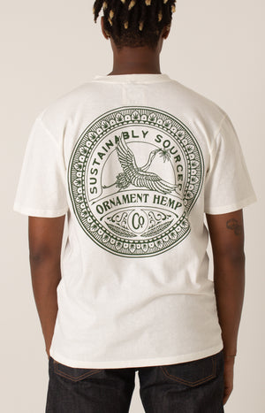 Flying crane green print hemp T-shirt