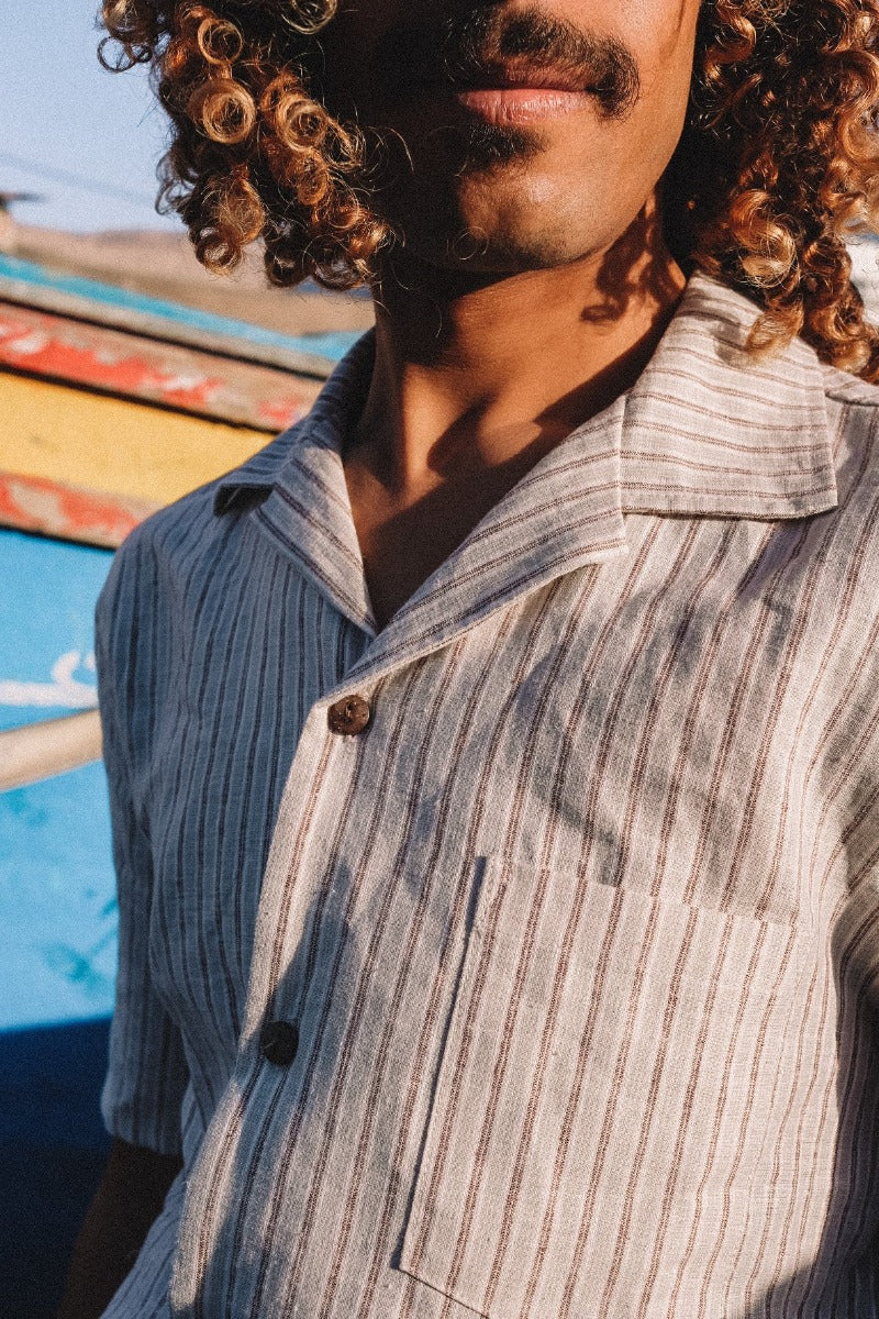 Hemp Short Sleeve Open Collar Shirt (black) | OVY