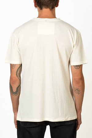 Sustainable Hemp T-shirt with blue crane bird embroidery on chest male back