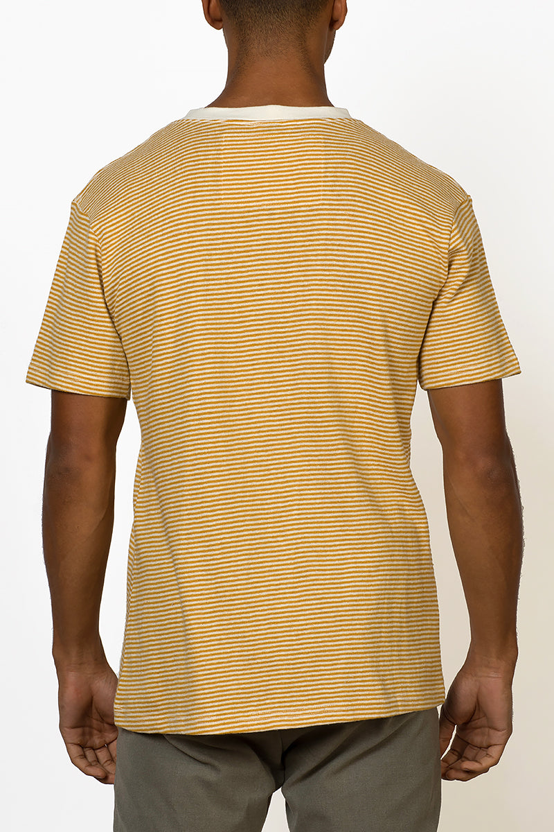 Sustainable Hemp T-shirt with yellow stripes male back