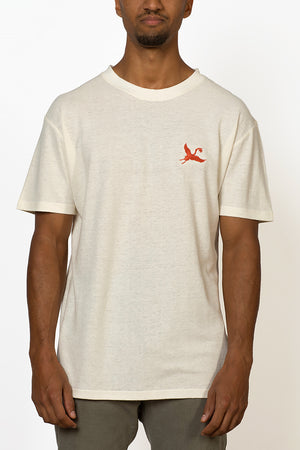 Sustainable Hemp T-shirt with red crane embroidery on chest front