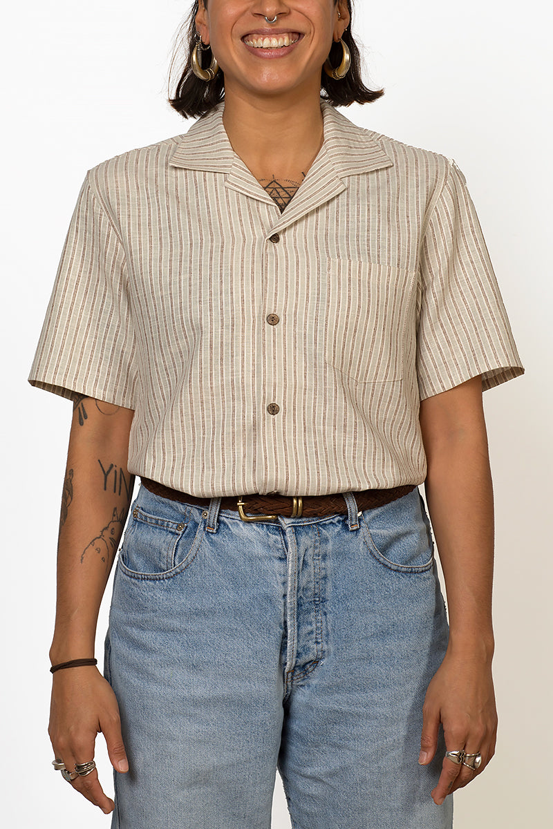 Monsoon hemp and organic cotton short sleeve shirt with coconut buttons female front
