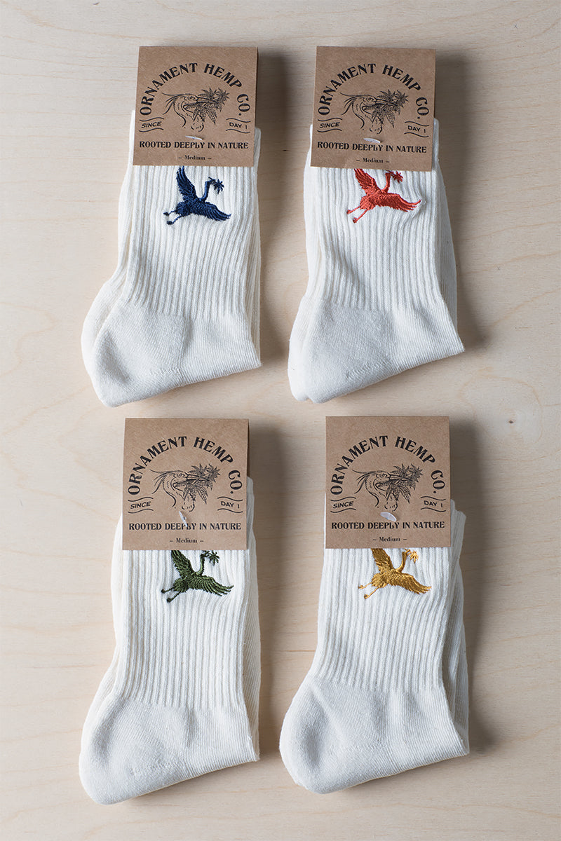 Collection of hemp socks with crane embroidery